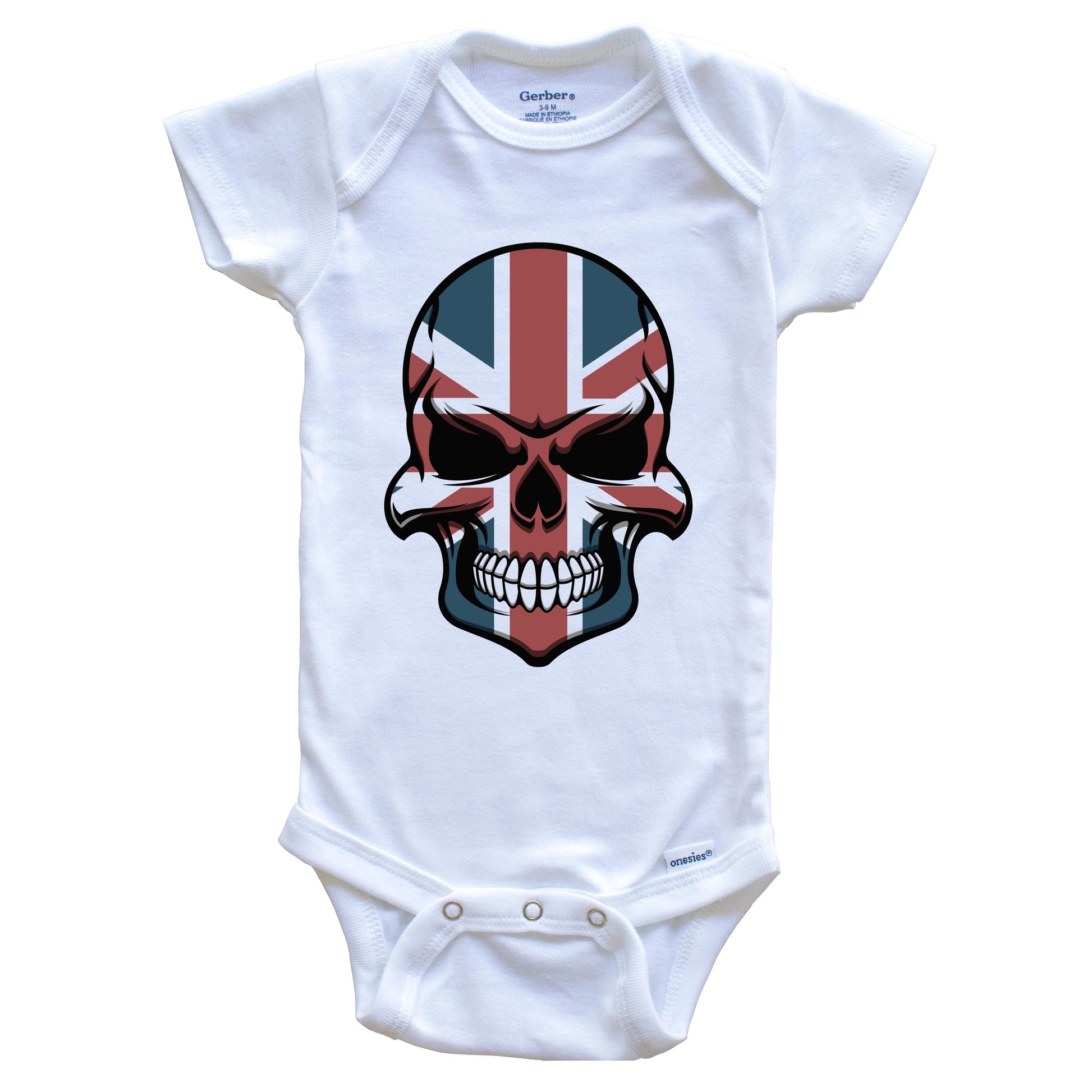 British Flag Skull Cool United Kingdom Skull Baby Onesie
