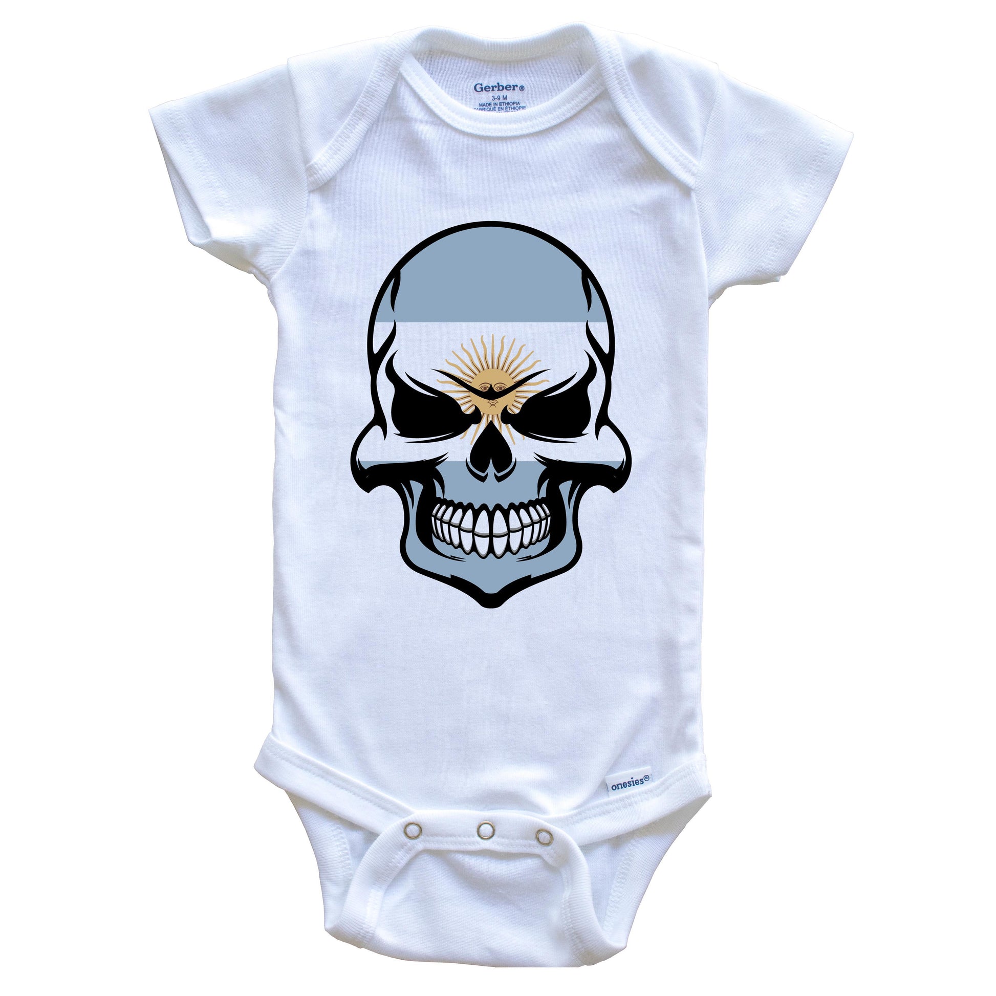 Argentinian Flag Skull Cool Argentina Skull Baby Onesie