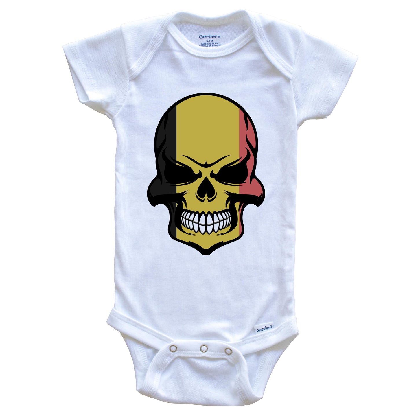 Belgian Flag Skull Cool Belgium Skull Baby Onesie