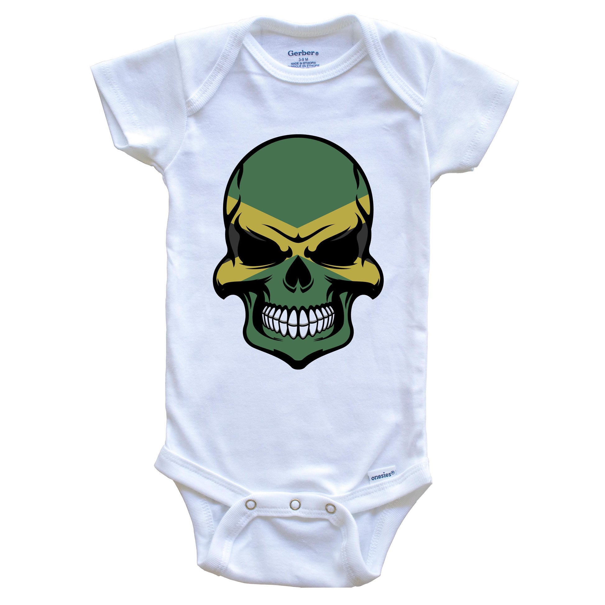 Jamaican Flag Skull Cool Jamaica Skull Baby Onesie