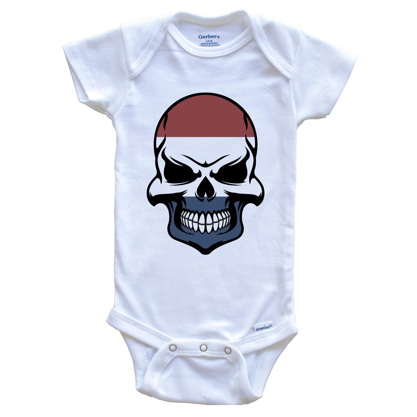 Dutch Flag Skull Cool Netherlands Skull Baby Onesie
