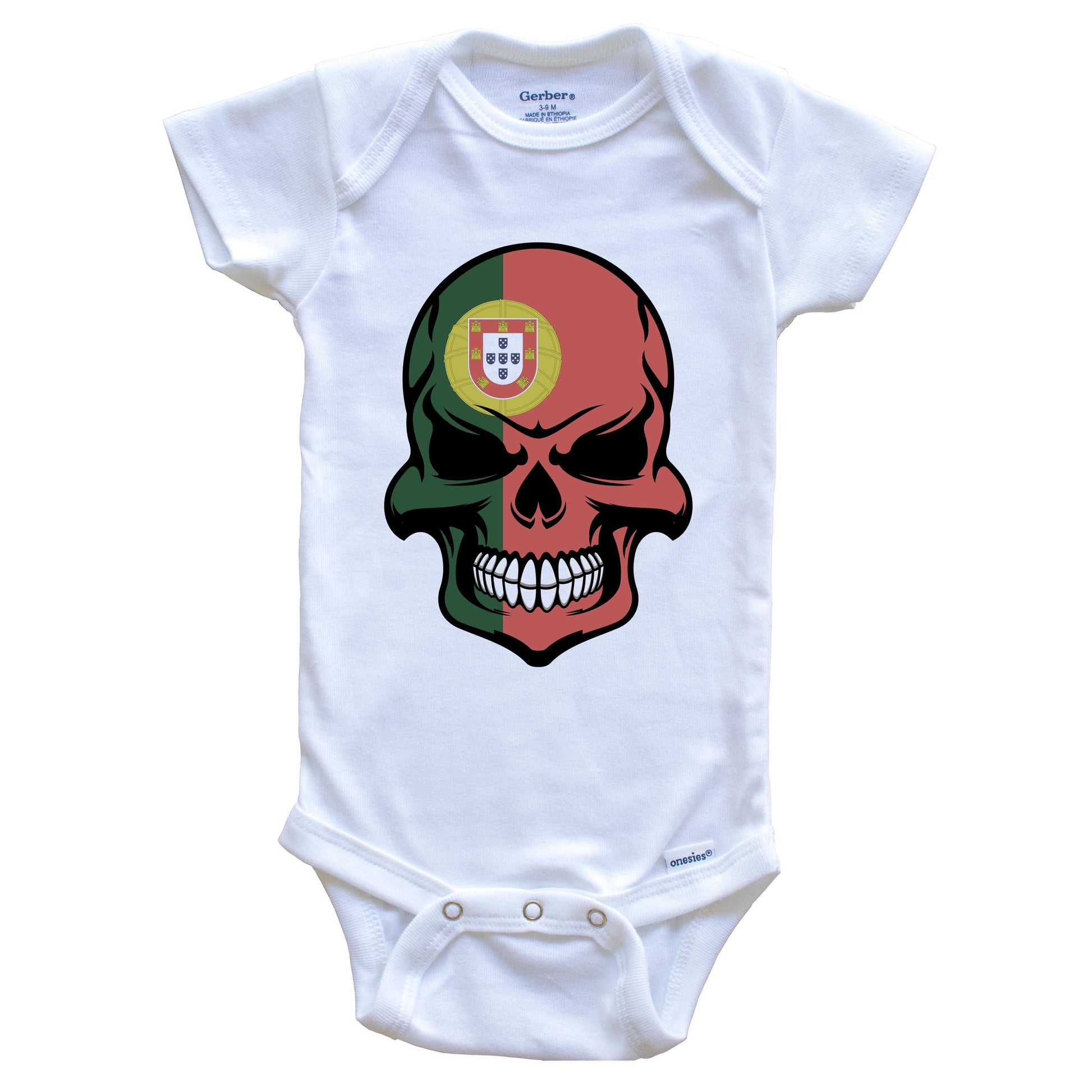 Portuguese Flag Skull Cool Portugal Skull Baby Onesie