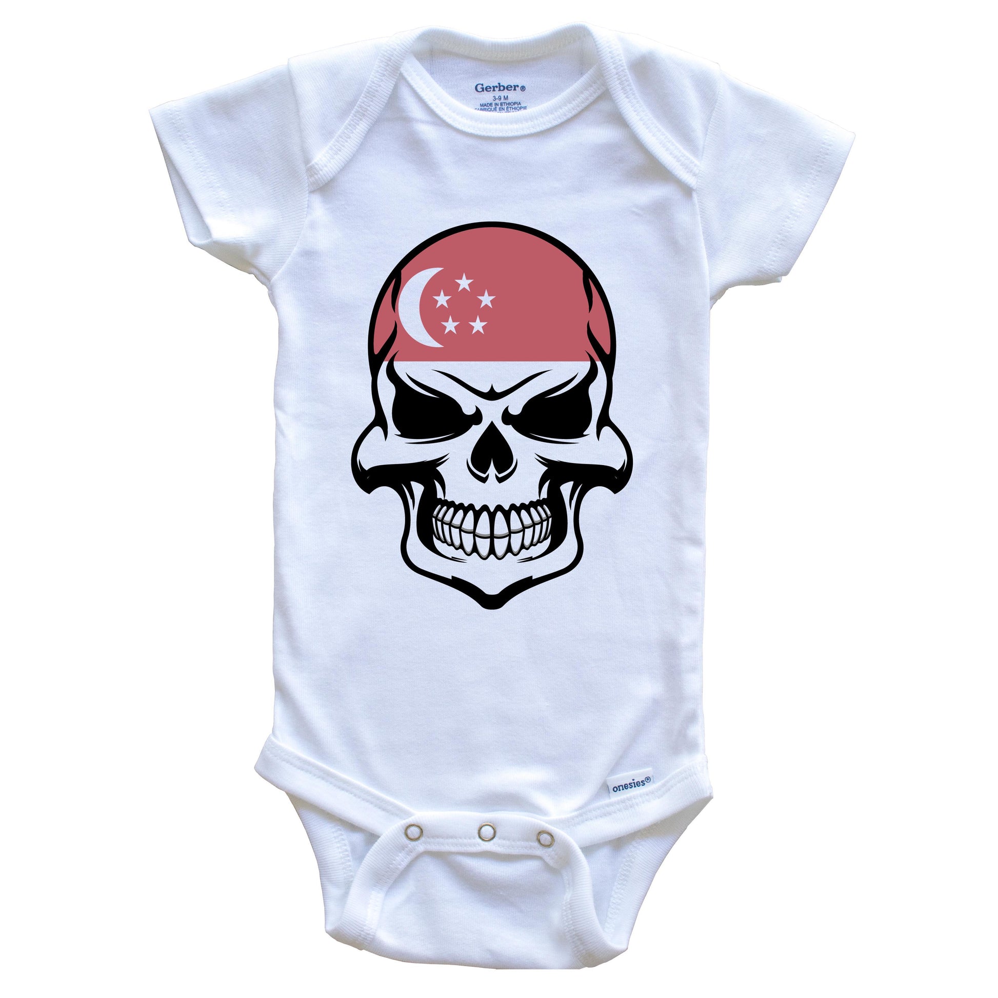 Singaporean Flag Skull Cool Singapore Skull Baby Onesie