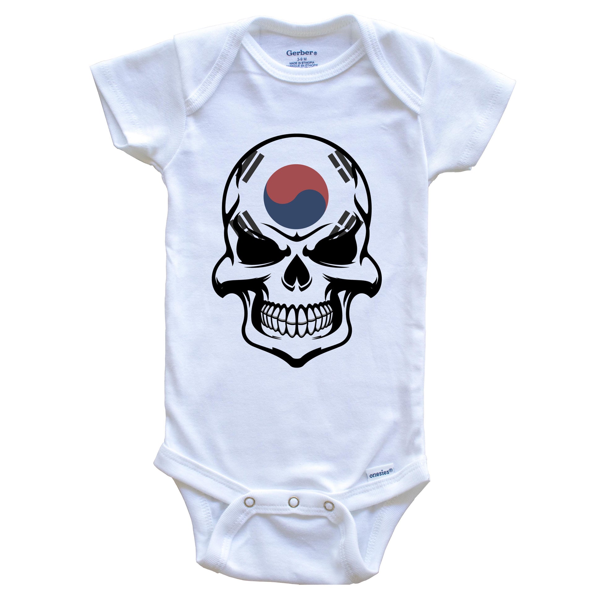 Korean Flag Skull Cool South Korea Skull Baby Onesie