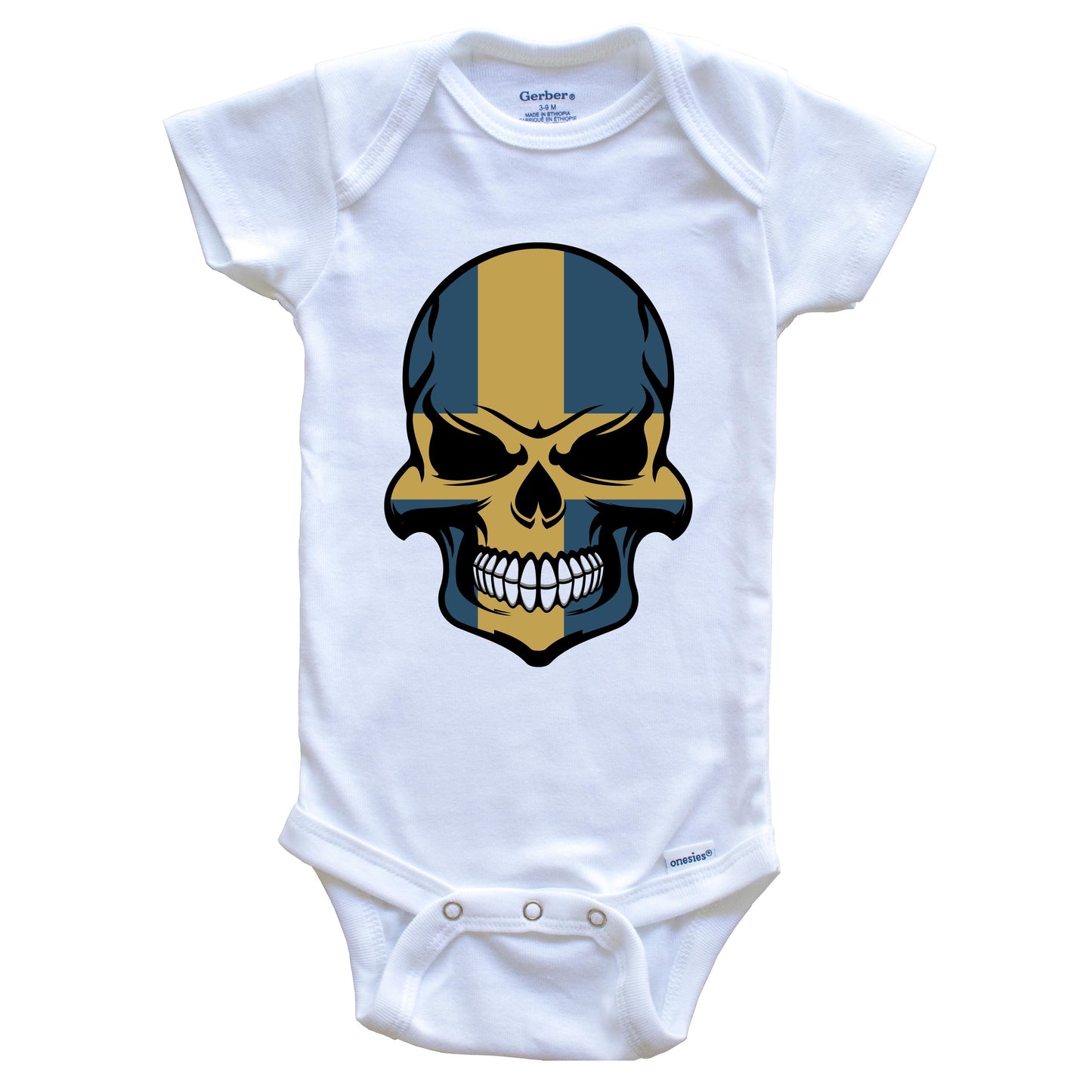 Swedish Flag Skull Cool Sweden Skull Baby Onesie