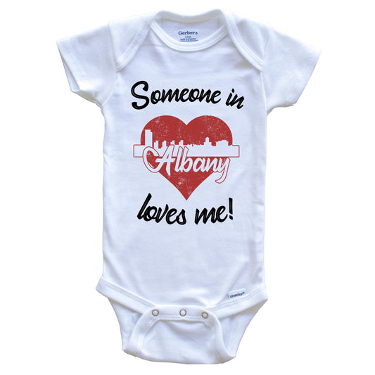 Someone In Albany Loves Me Red Heart Skyline Baby Onesie