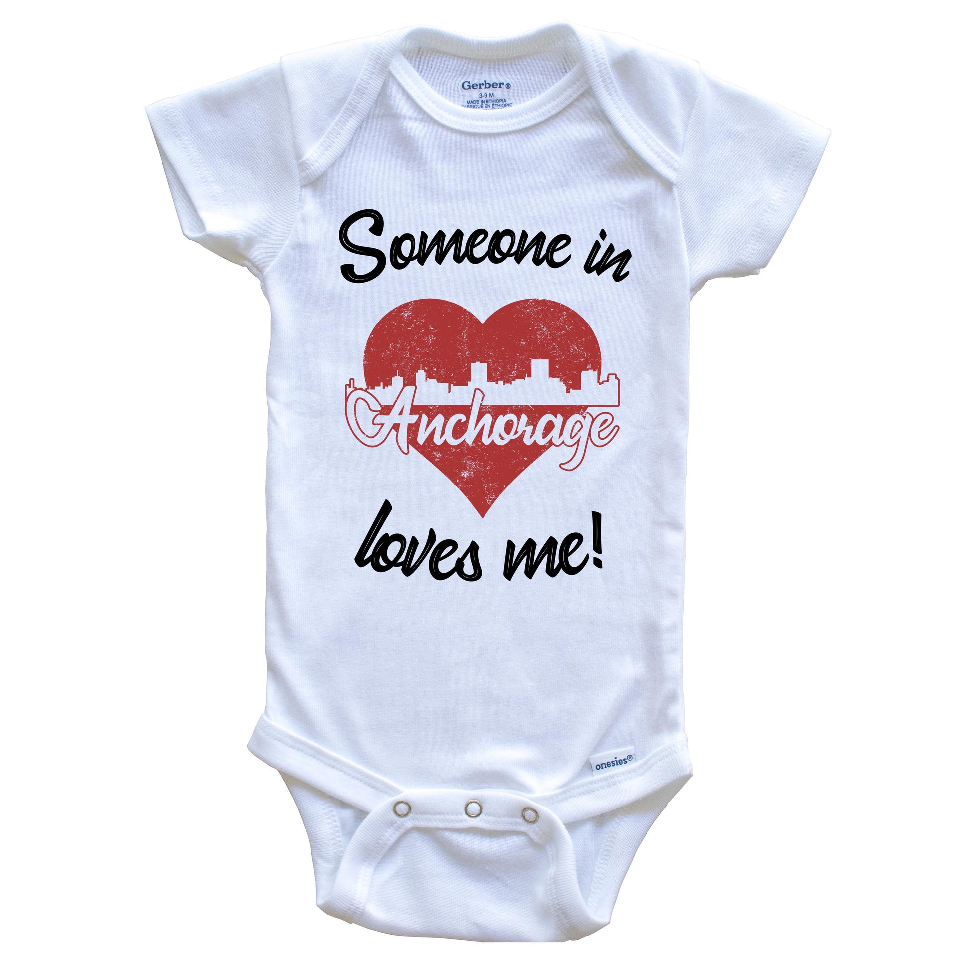 Someone In Anchorage Loves Me Red Heart Skyline Baby Onesie