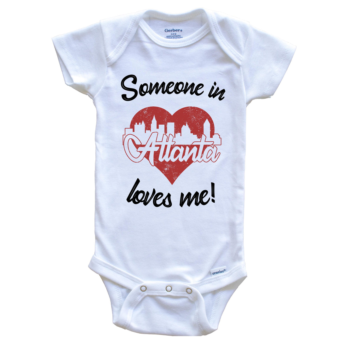 Someone In Atlanta Loves Me Red Heart Skyline Baby Onesie