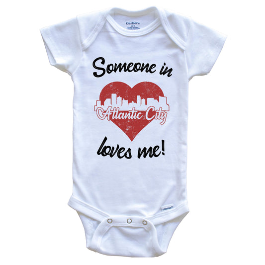 Someone In Atlantic City Loves Me Red Heart Skyline Baby Onesie