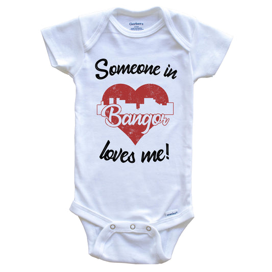 Someone In Bangor Loves Me Red Heart Skyline Baby Onesie