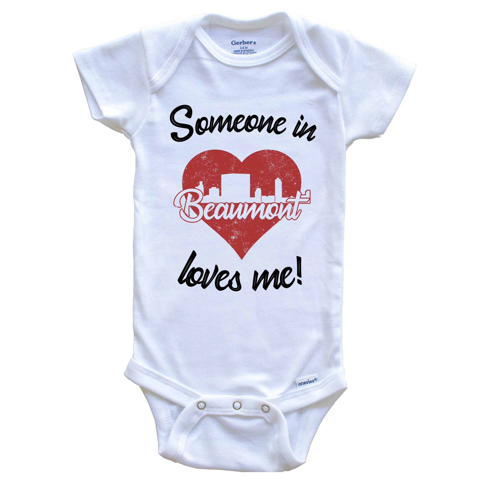 Someone In Beaumont Loves Me Red Heart Skyline Baby Onesie