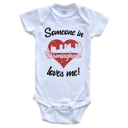 Someone In Birmingham Loves Me Red Heart Skyline Baby Onesie