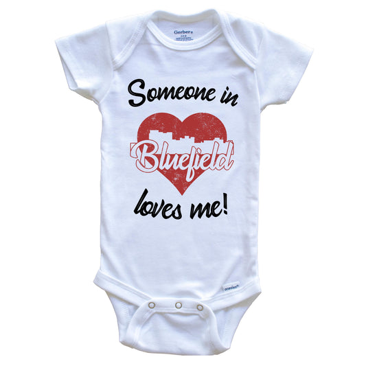 Someone In Bluefield Loves Me Red Heart Skyline Baby Onesie