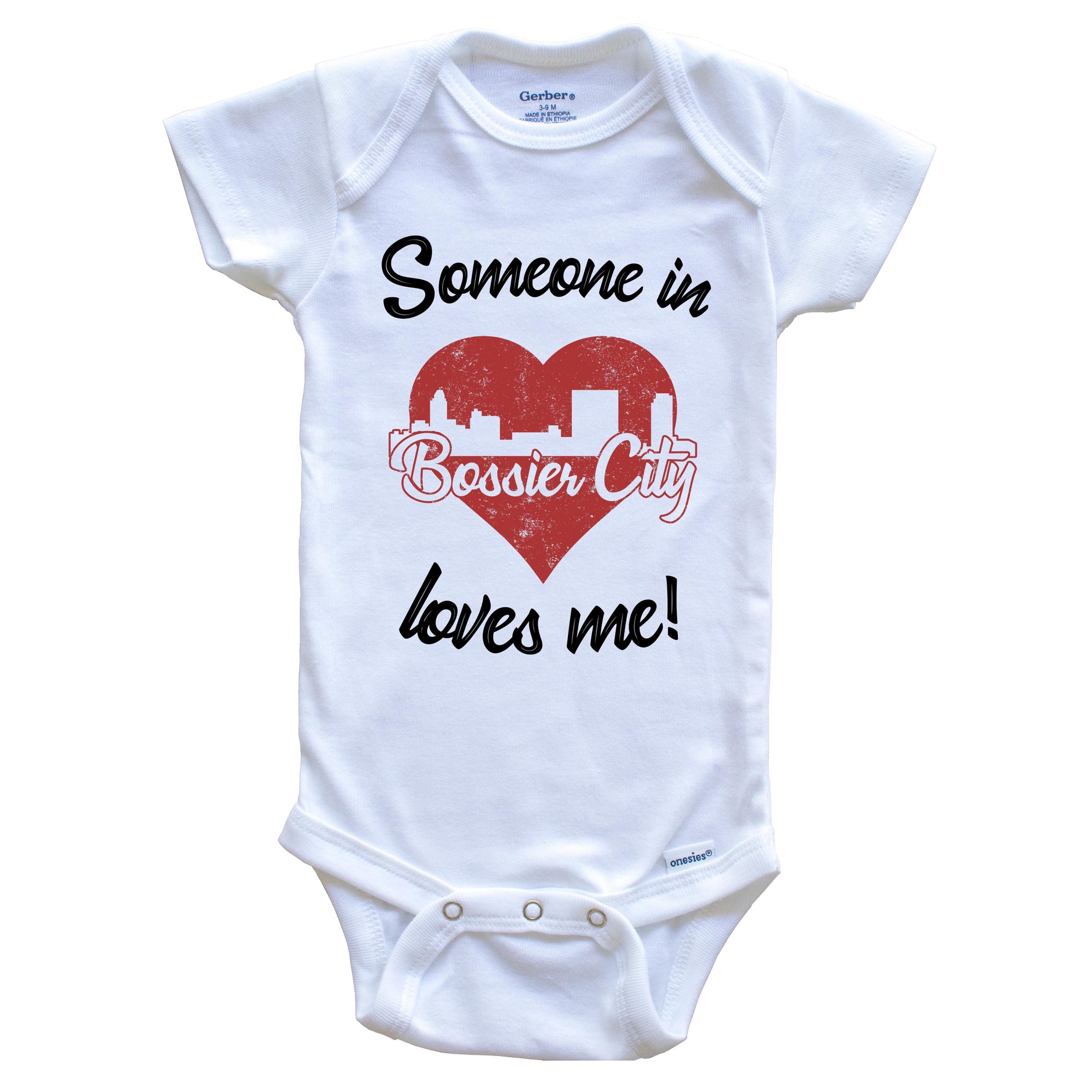 Someone In Bossier City Loves Me Red Heart Skyline Baby Onesie