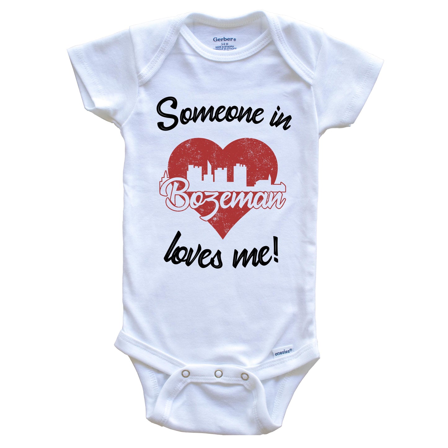 Someone In Bozeman Loves Me Red Heart Skyline Baby Onesie