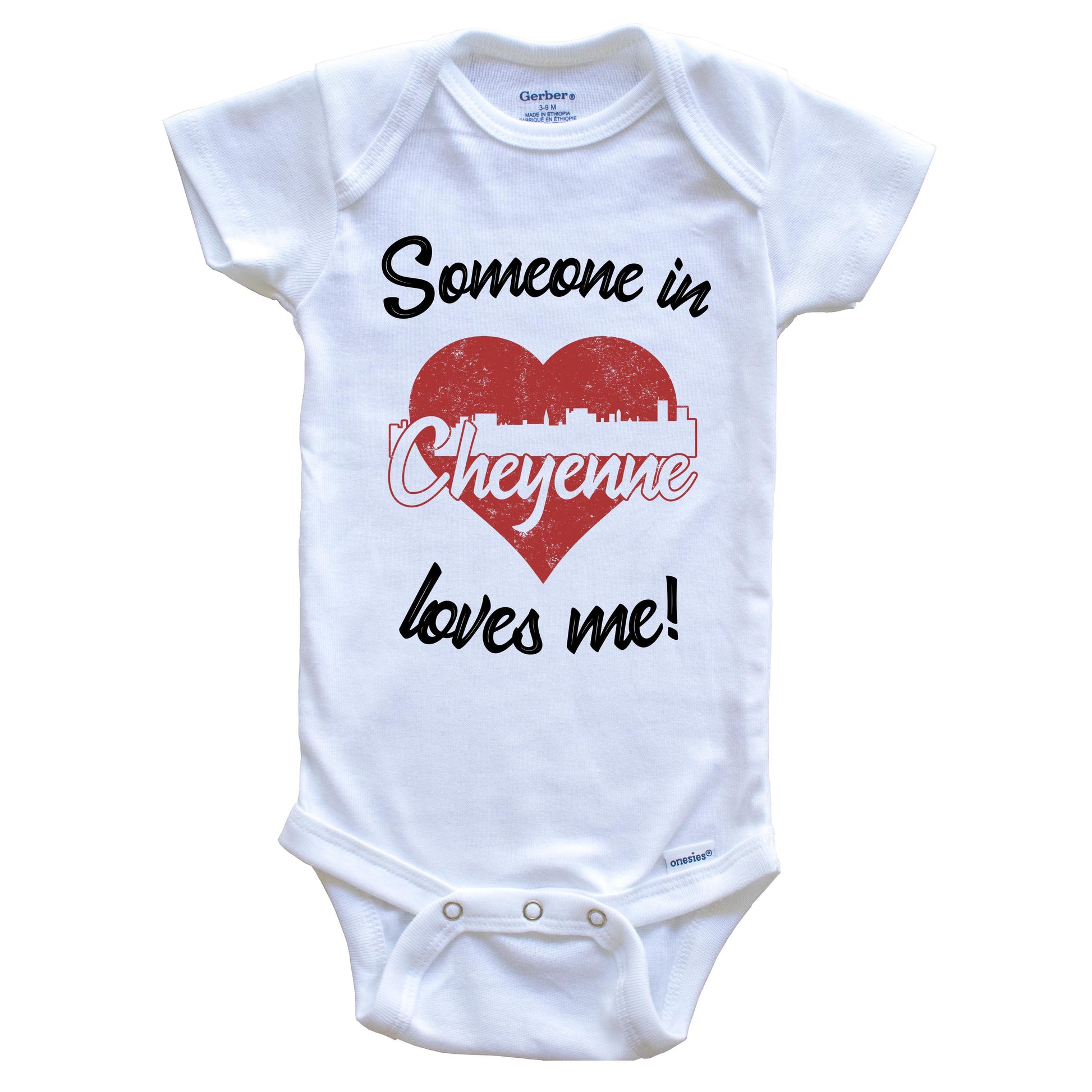 Someone In Cheyenne Loves Me Red Heart Skyline Baby Onesie