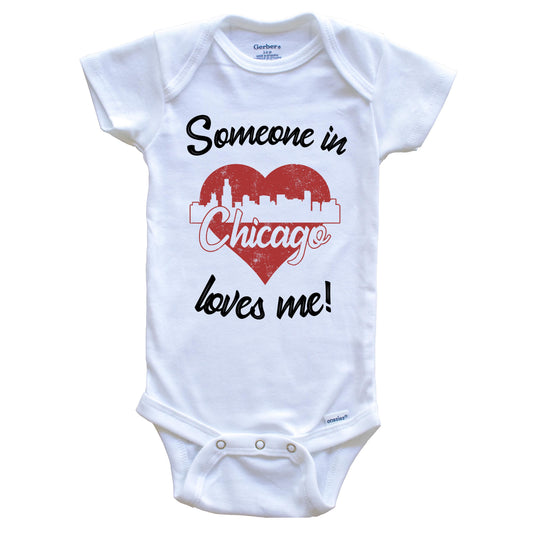 Someone In Chicago Loves Me Red Heart Skyline Baby Onesie