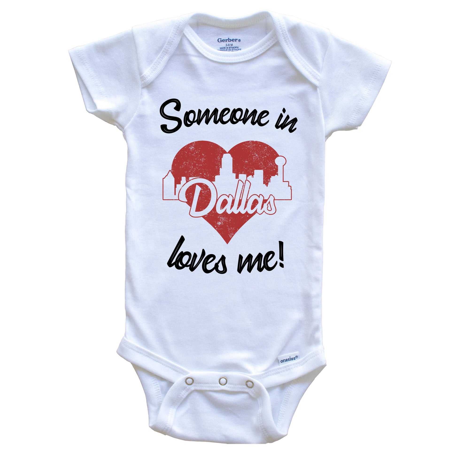 Someone In Dallas Loves Me Red Heart Skyline Baby Onesie