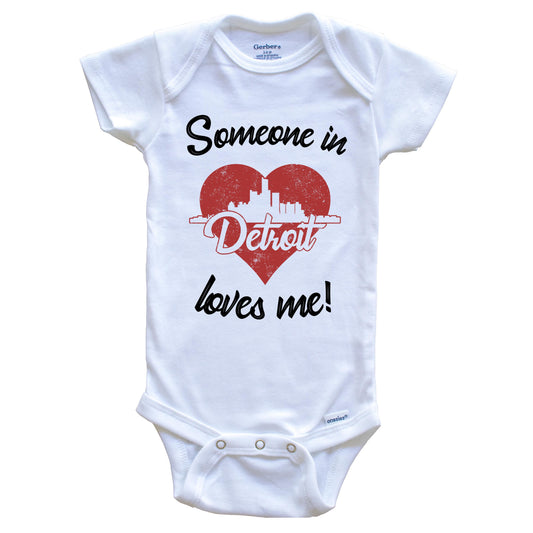 Someone In Detroit Loves Me Red Heart Skyline Baby Onesie