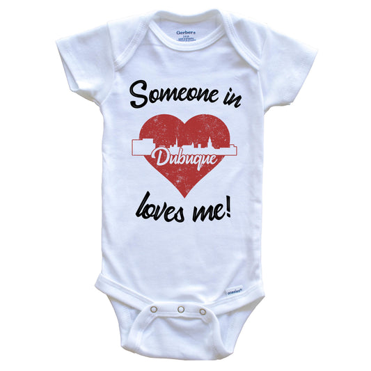 Someone In Dubuque Loves Me Red Heart Skyline Baby Onesie