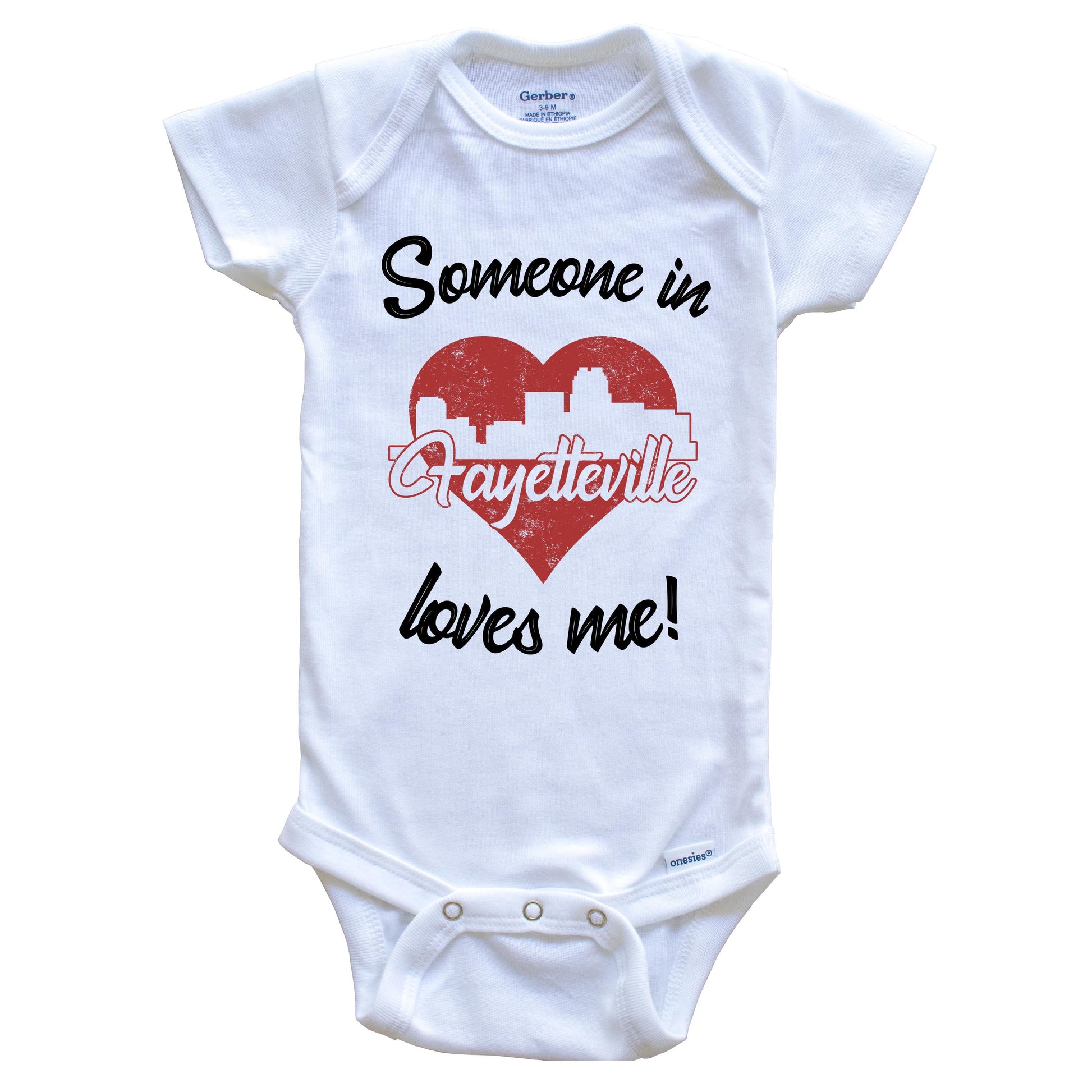 Someone In Fayetteville Loves Me Red Heart Skyline Baby Onesie