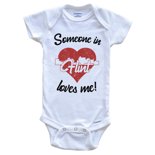 Someone In Flint Loves Me Red Heart Skyline Baby Onesie