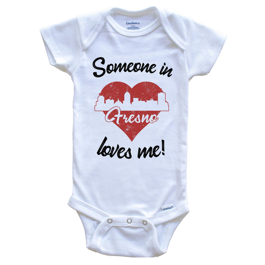 Someone In Fresno Loves Me Red Heart Skyline Baby Onesie