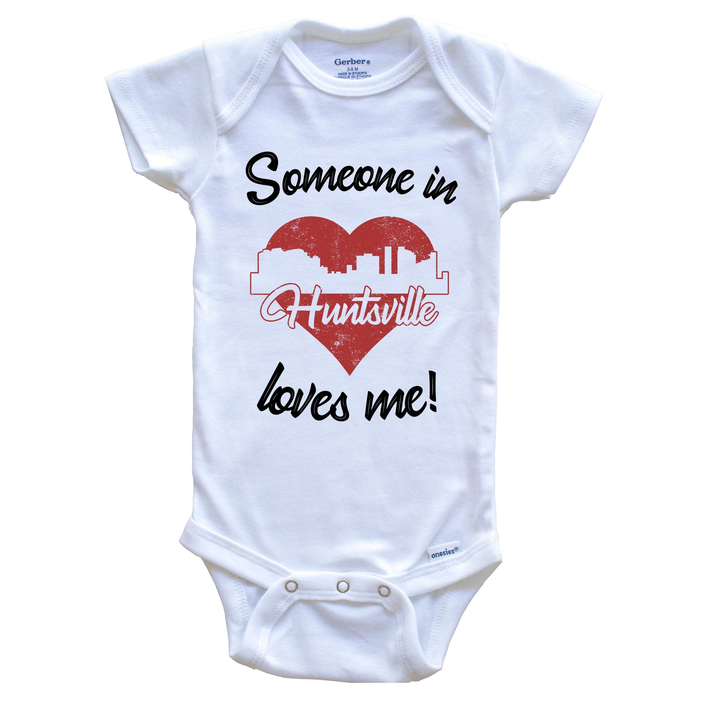 Someone In Huntsville Loves Me Red Heart Skyline Baby Onesie
