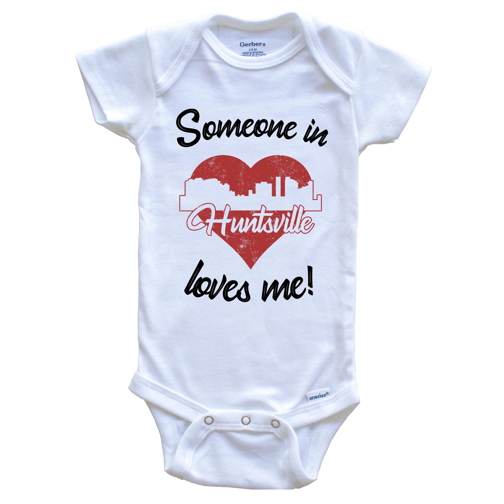 Someone In Huntsville Loves Me Red Heart Skyline Baby Onesie