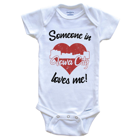 Someone In Iowa City Loves Me Red Heart Skyline Baby Onesie