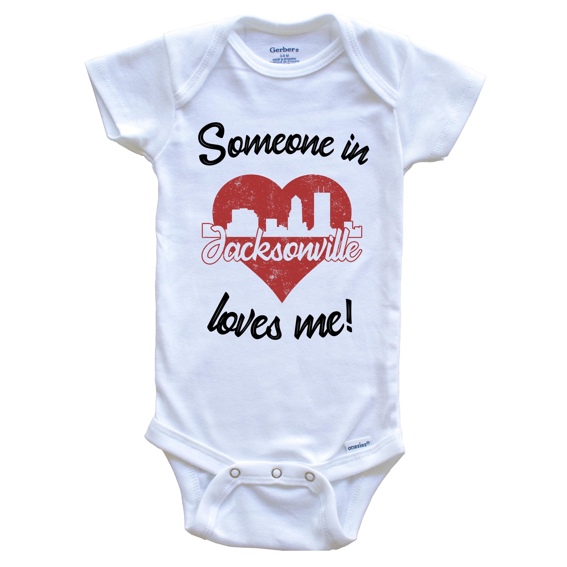 Someone In Jacksonville Loves Me Red Heart Skyline Baby Onesie