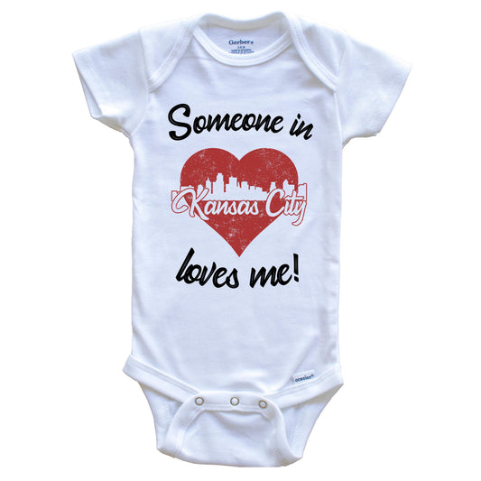 Someone In Kansas City Loves Me Red Heart Skyline Baby Onesie