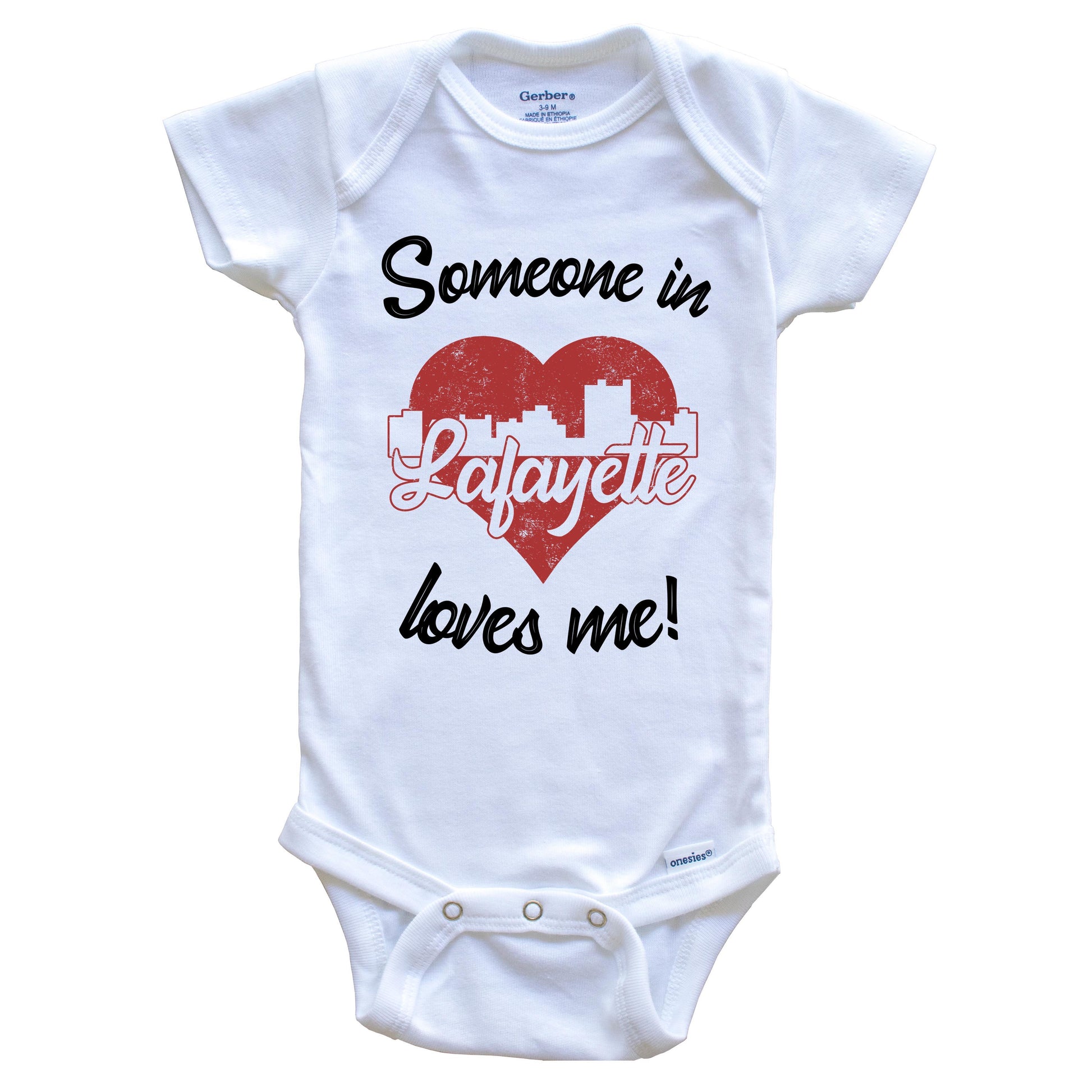 Someone In Lafayette Loves Me Red Heart Skyline Baby Onesie