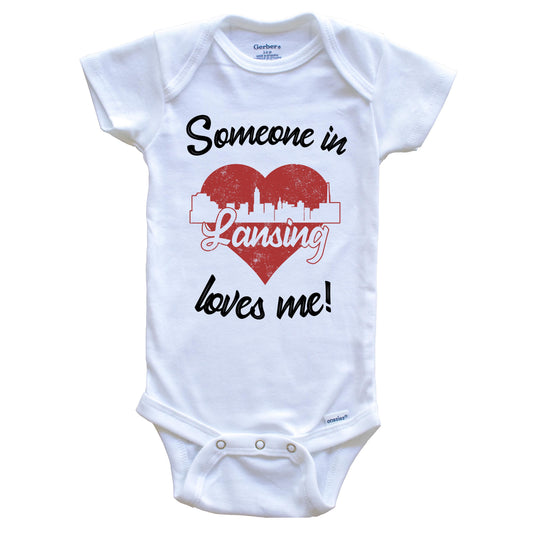 Someone In Lansing Loves Me Red Heart Skyline Baby Onesie