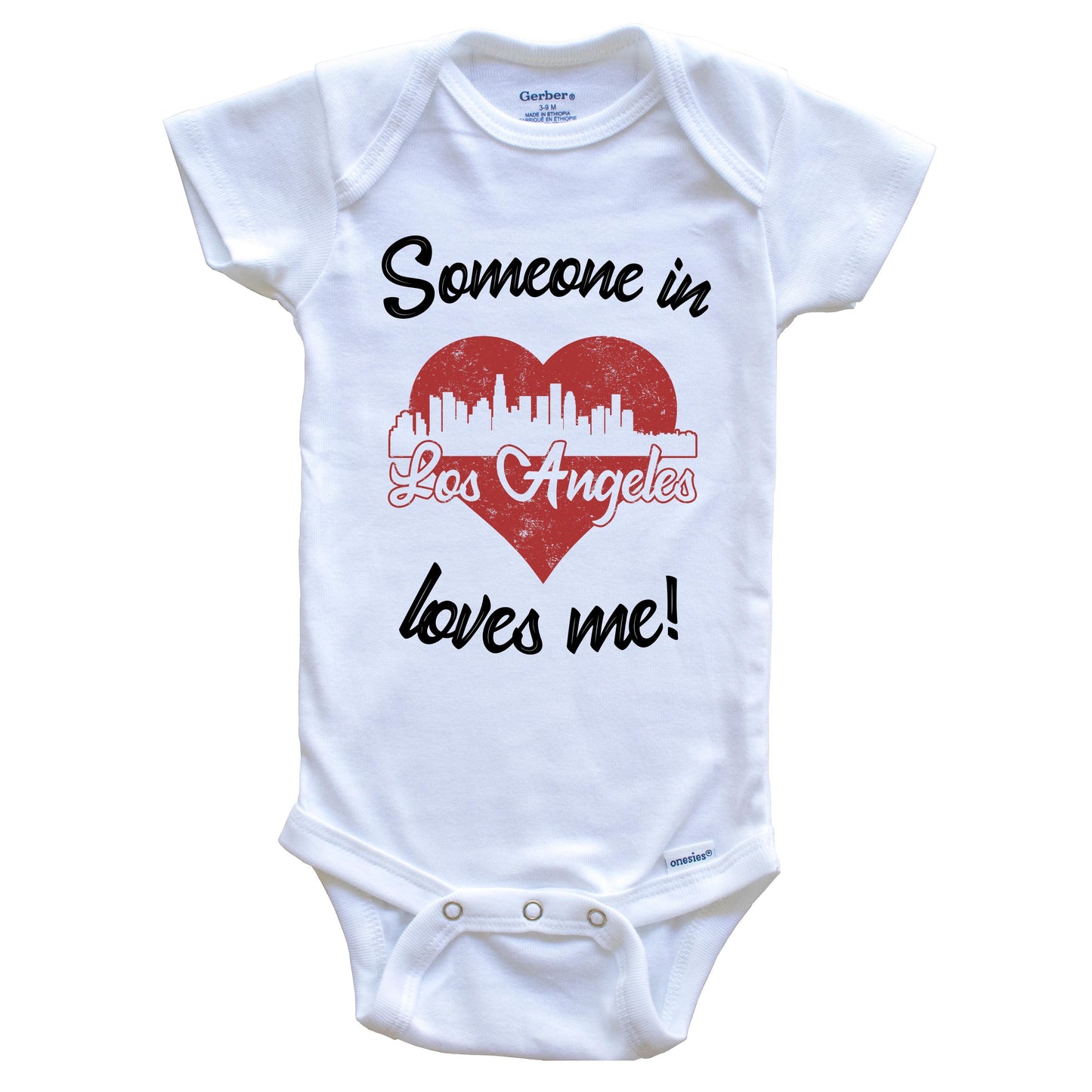 Someone In Los Angeles Loves Me Red Heart Skyline Baby Onesie