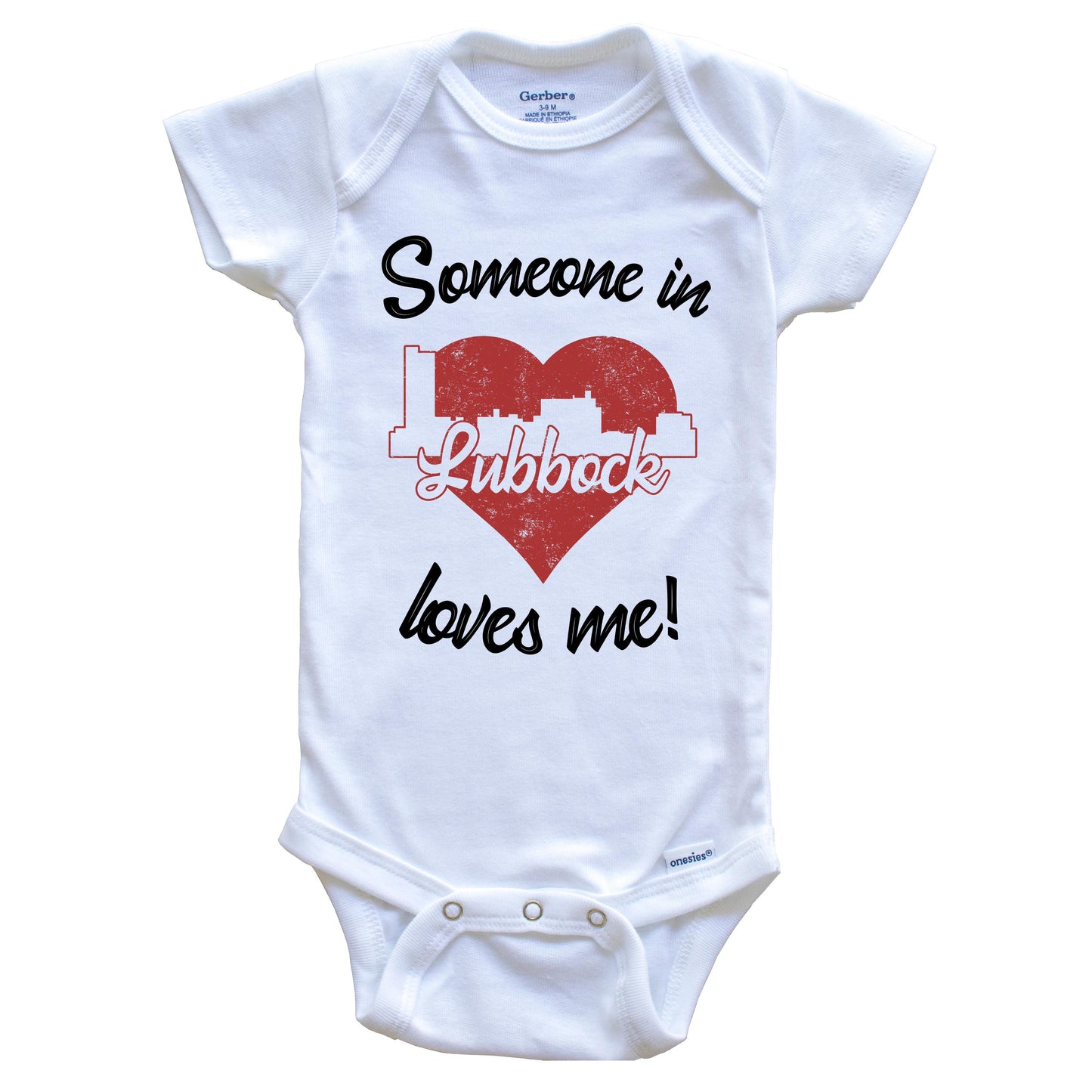 Someone In Lubbock Loves Me Red Heart Skyline Baby Onesie