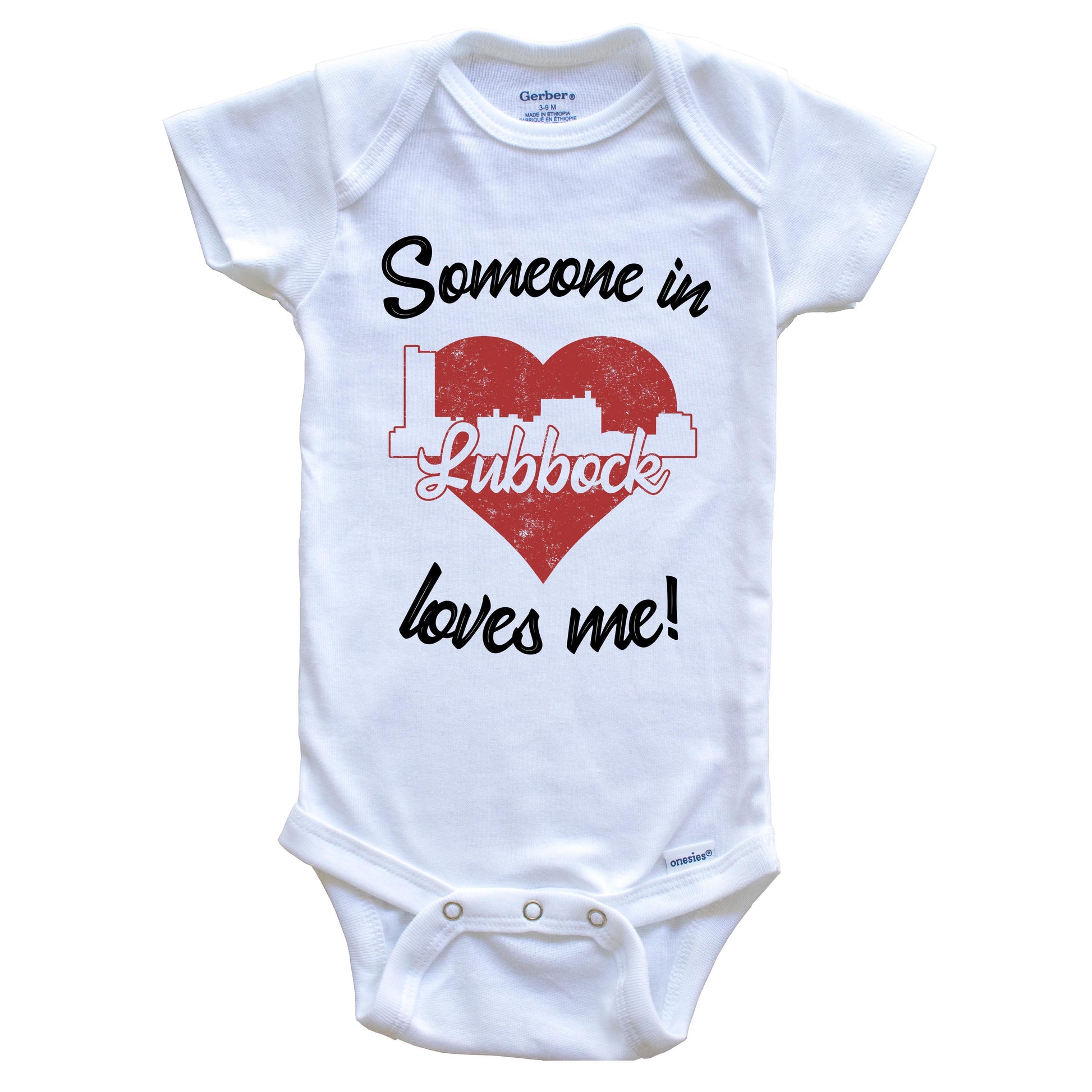 Someone In Lubbock Loves Me Red Heart Skyline Baby Onesie