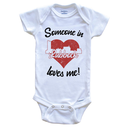 Someone In Lubbock Loves Me Red Heart Skyline Baby Onesie