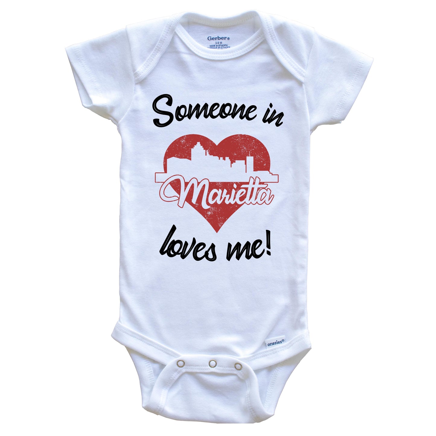 Someone In Marietta Loves Me Red Heart Skyline Baby Onesie