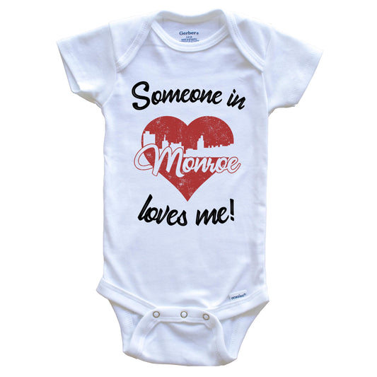Someone In Monroe Loves Me Red Heart Skyline Baby Onesie