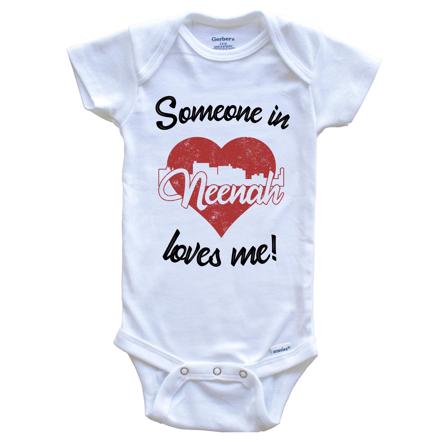 Someone In Neenah Loves Me Red Heart Skyline Baby Onesie