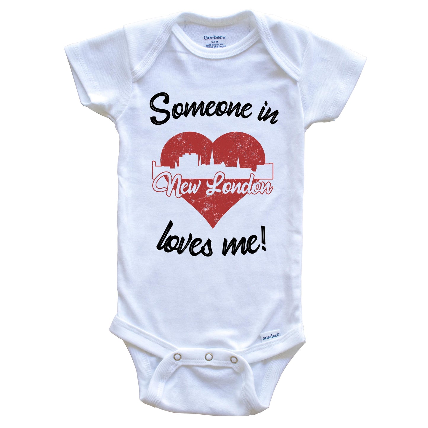 Someone In New London Loves Me Red Heart Skyline Baby Onesie