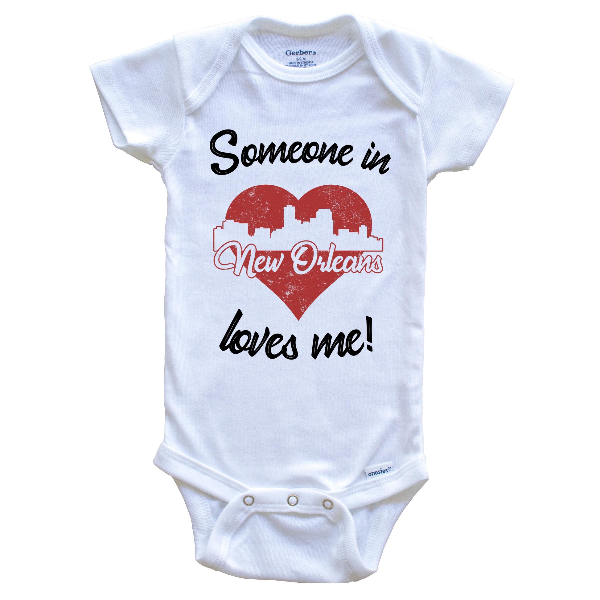 Someone In New Orleans Loves Me Red Heart Skyline Baby Onesie