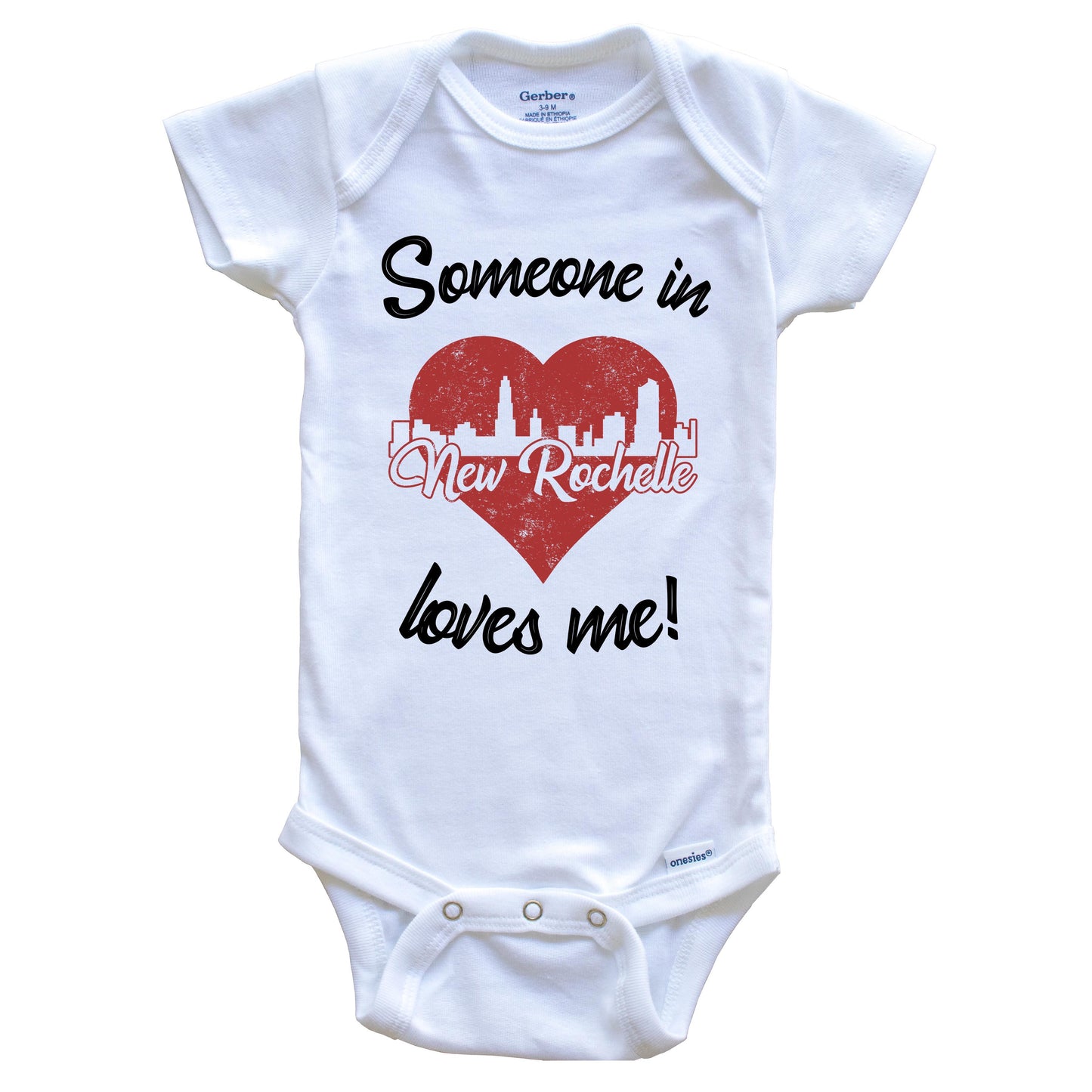 Someone In New Rochelle Loves Me Red Heart Skyline Baby Onesie