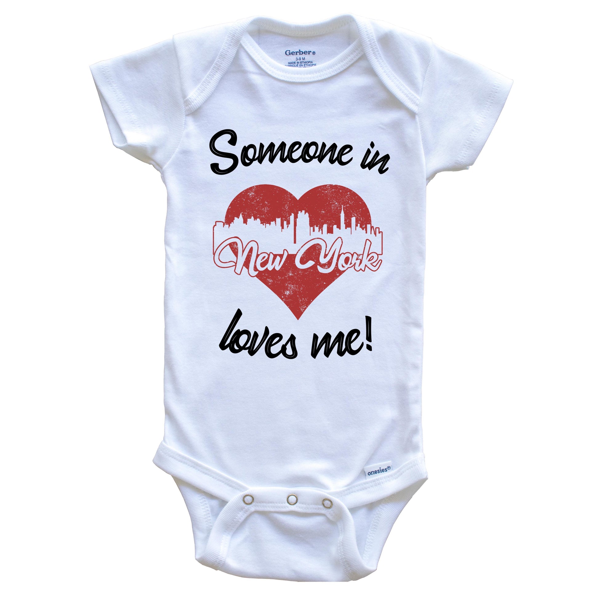 Someone In New York Loves Me Red Heart Skyline Baby Onesie