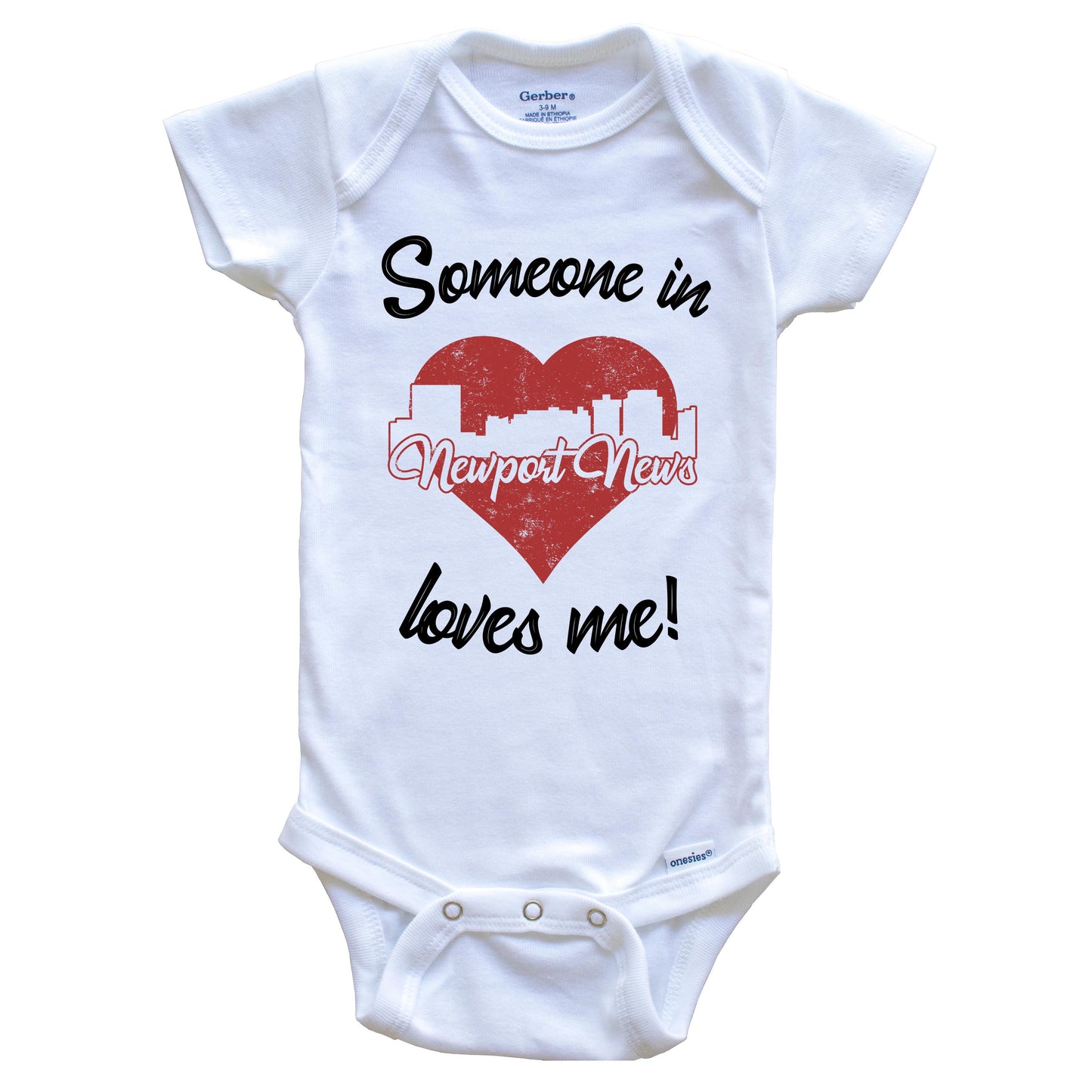 Someone In Newport News Loves Me Red Heart Skyline Baby Onesie