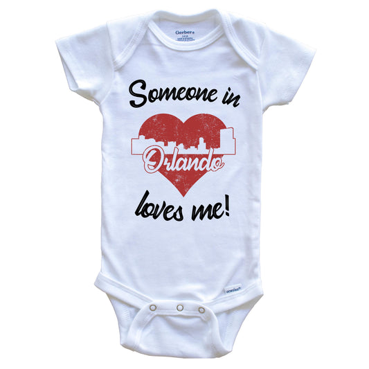 Someone In Orlando Loves Me Red Heart Skyline Baby Onesie