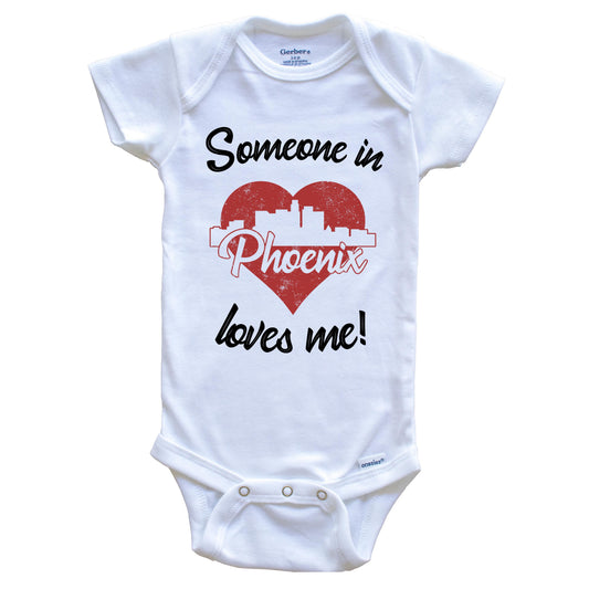 Someone In Phoenix Loves Me Red Heart Skyline Baby Onesie