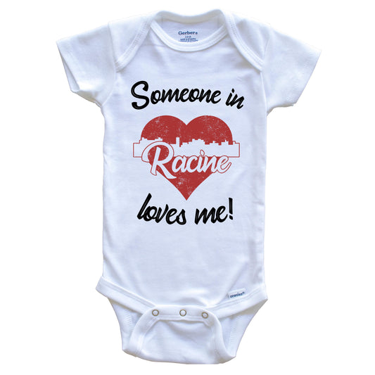 Someone In Racine Loves Me Red Heart Skyline Baby Onesie