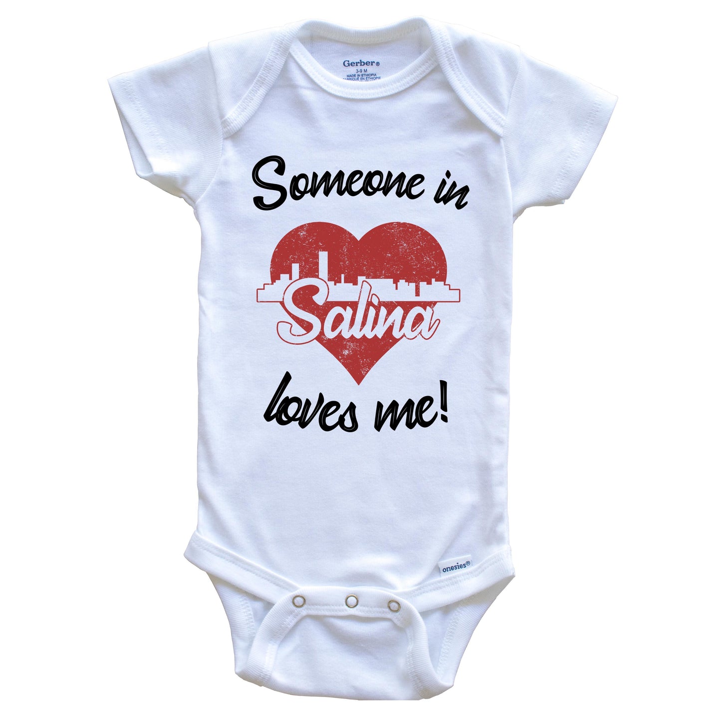 Someone In Salina Loves Me Red Heart Skyline Baby Onesie